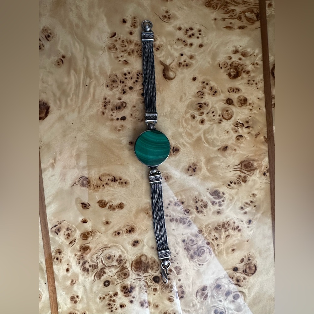 Vintage 925 Silver Malachite Bracelet Native - Picture 5 of 15